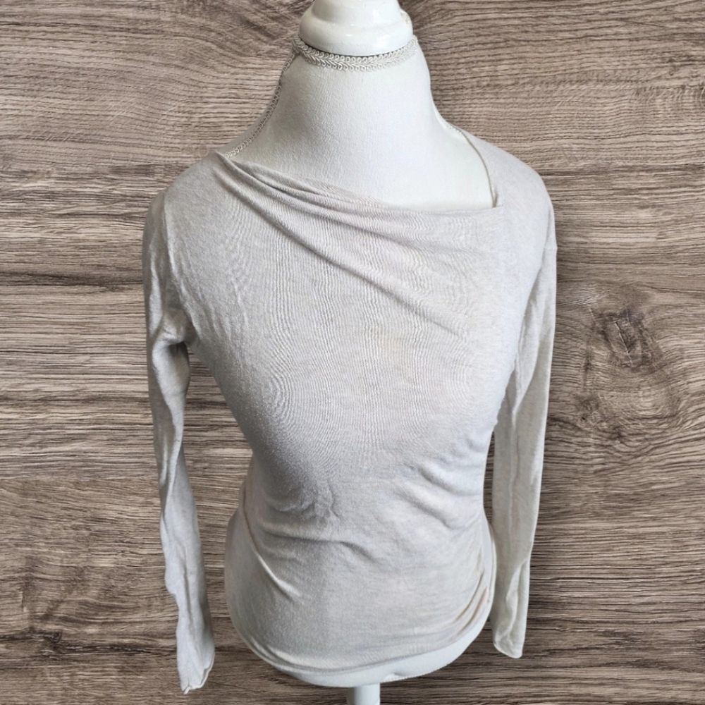 🐿 Moda International Soft Cream-oatmeal Cotton Blouse Sz M